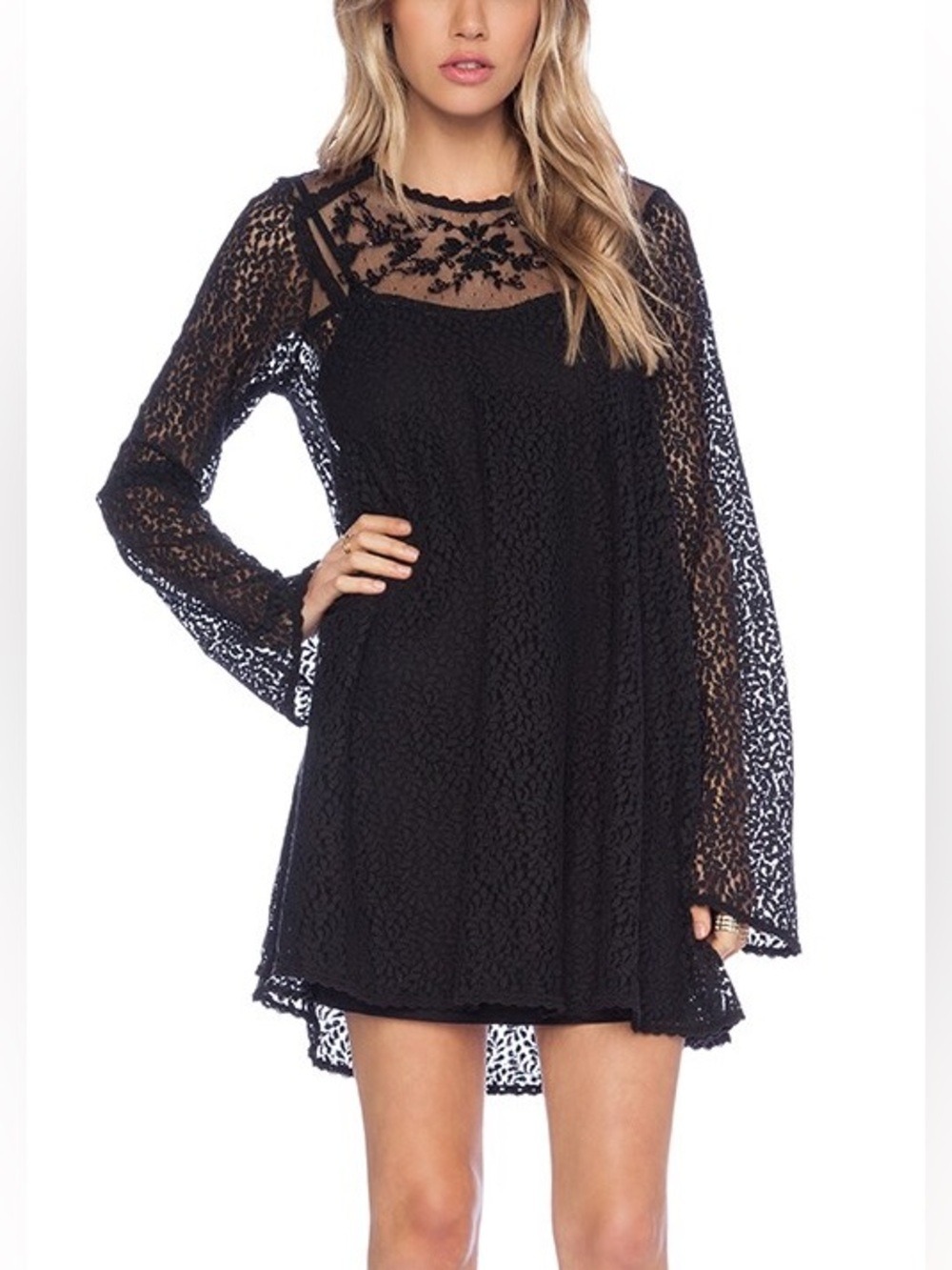 FREE PEOPLE RODEO BELLA UNLINED BEADED LACE DRESS